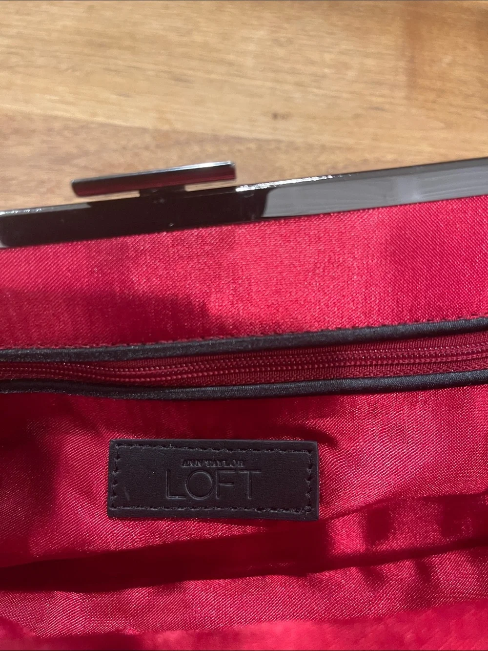 Ann Taylor Loft Black Satin Evening Clutch with Chain Strap